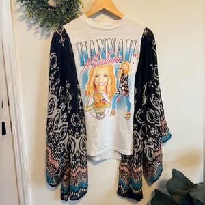 Reworked Hannah Montana Tee with Patterned Kimono Sleeves
